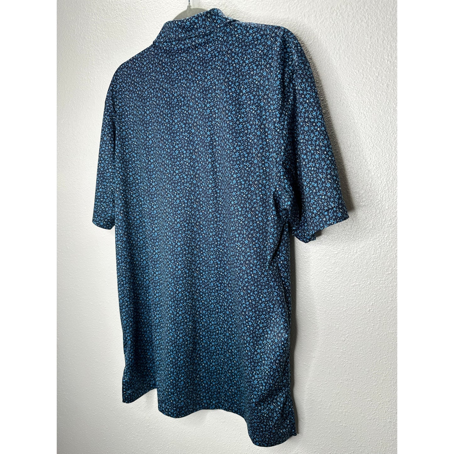 Black with Blue Ocean Starfish Print Polo Golf Shirt Short Sleeve Large