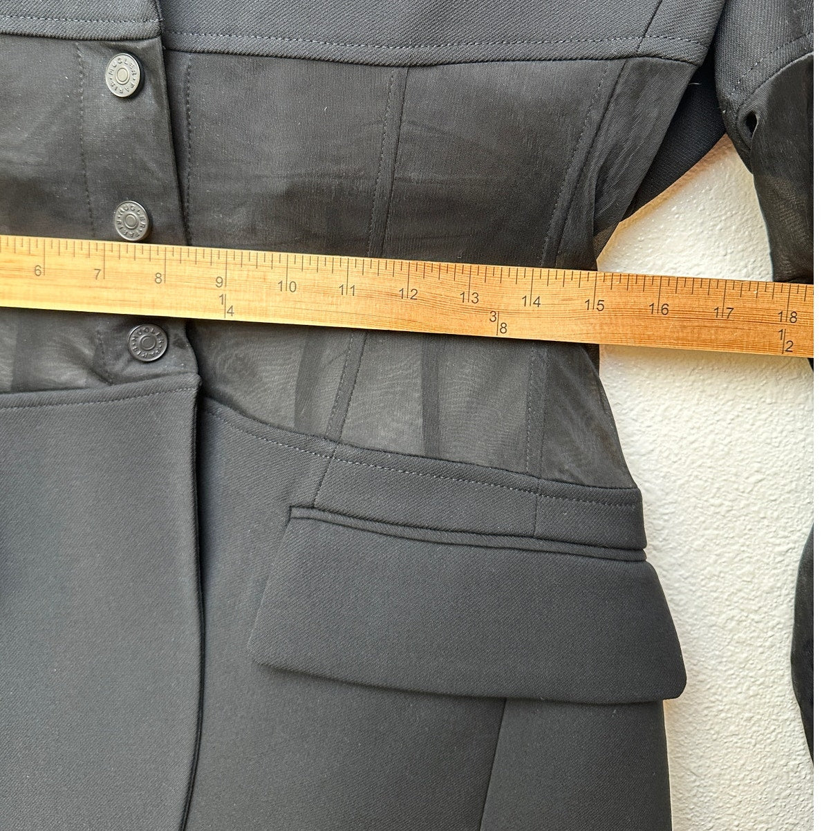 Mugler Black Corseted Blazer Sheer Mesh Sleeves Waist US 8