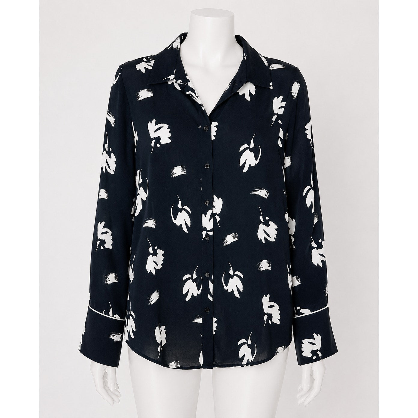 NWT Armani Exchange Black White Floral Long Sleeve Button Shirt XS