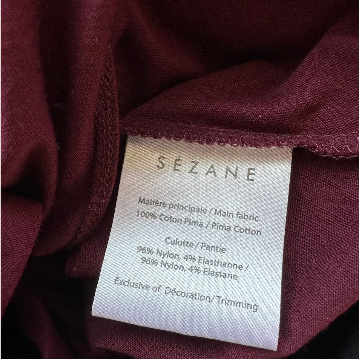 Sezane Burgundy & Black Thibault Bodysuit Crossover Neckline Short Sleeve