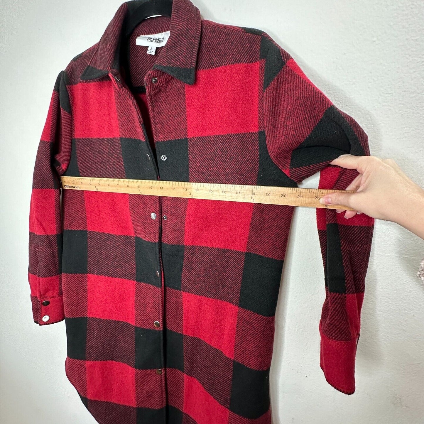 BB Dakota Red Black Buffalo Plaid Snap Front Long Sleeve Shirttail Hem Jacket S