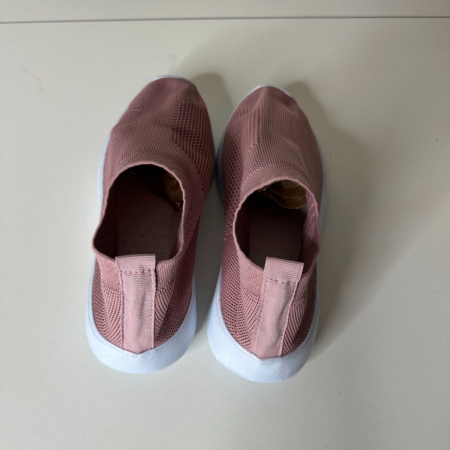 Blush Mauve Pink Canvas Weave Design Square Toe Slip-On Sneakers White Bottoms 7
