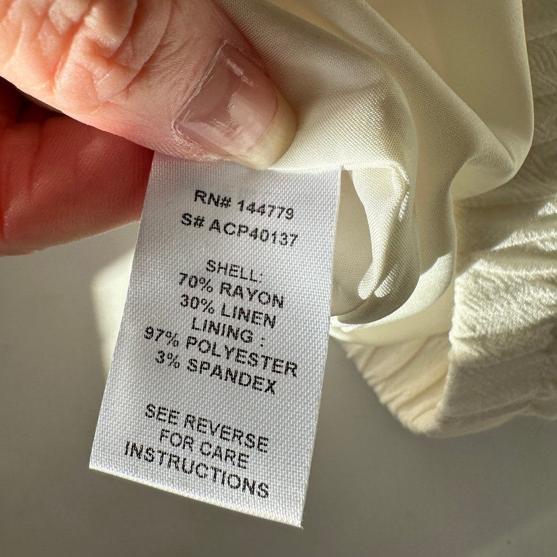 Acoa Off White Elastic Waist Pocketed Lined Flowy Pant XS