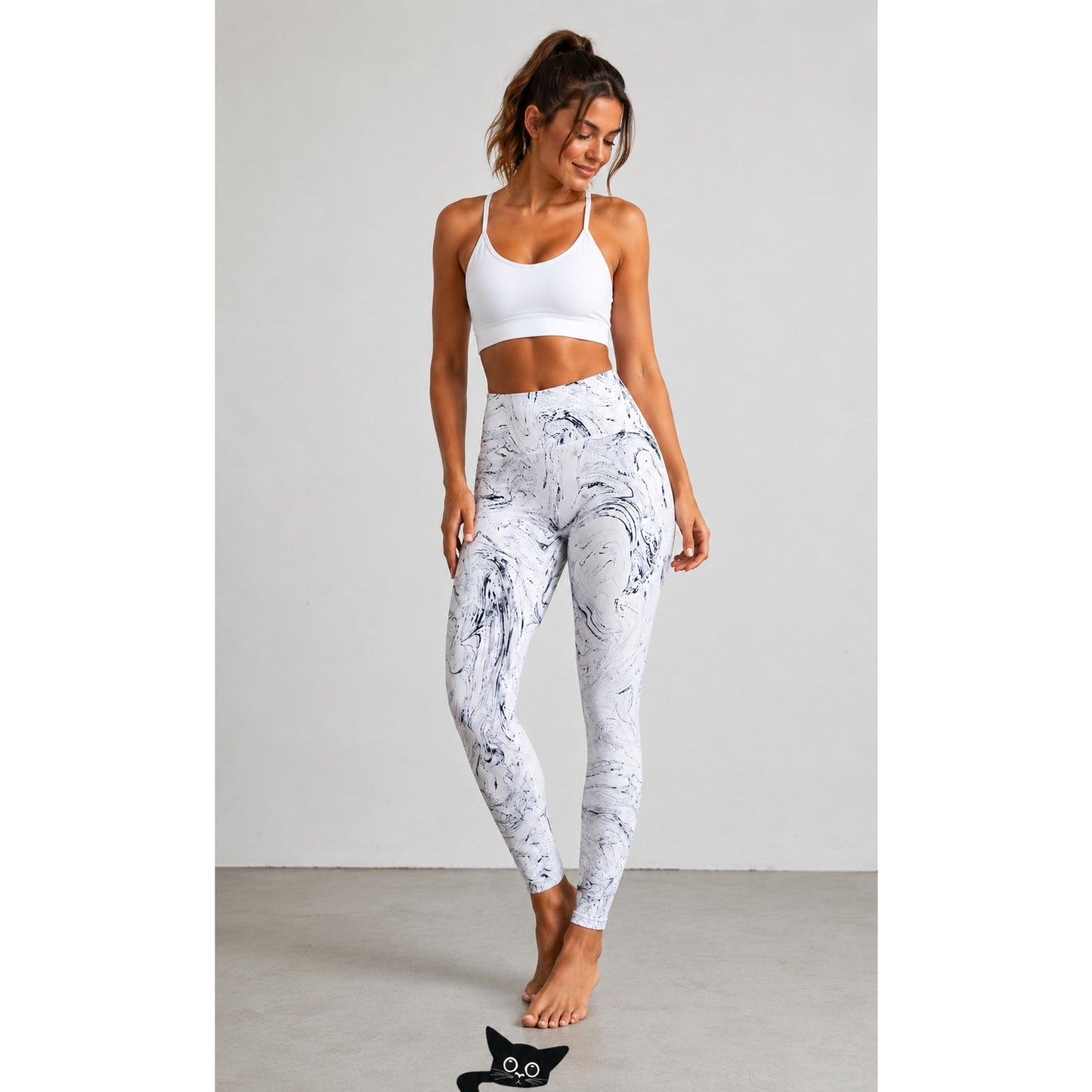 Balance Collection White Blue Marble Tie Dye High Rise Yoga Pant Leggings Small