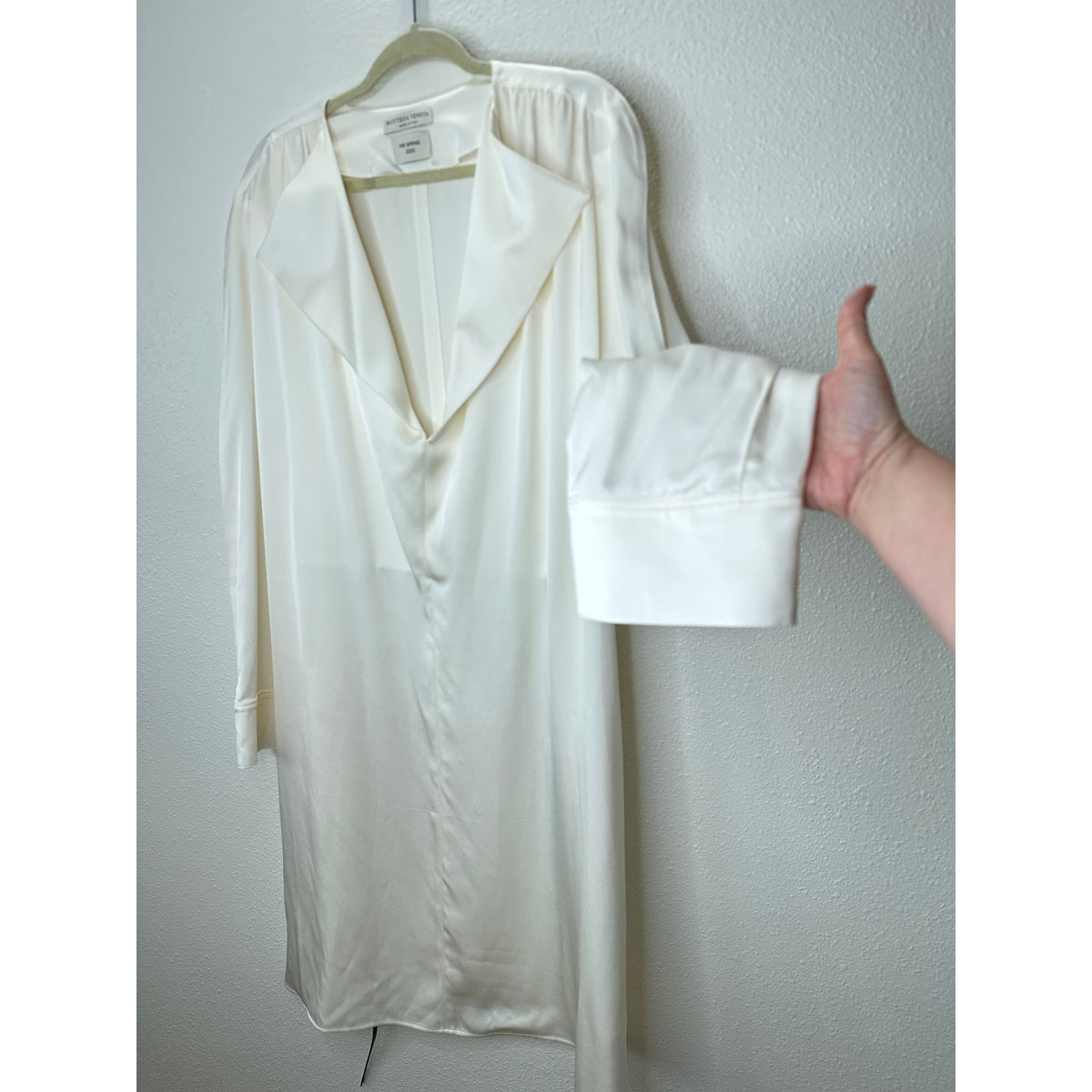 NWT Bottega Veneta Cream Silk Long Sleeve Spread Collar Belted Dress 46 / L