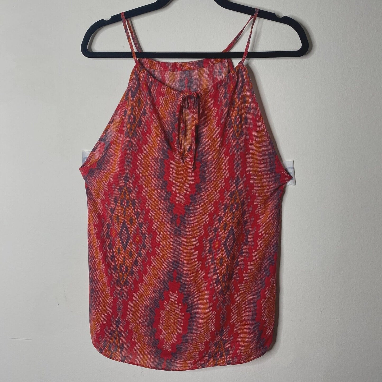Allison Joy Alina Halter Firebrick Red Orange & Gray Aztec Sleeveless Top XS