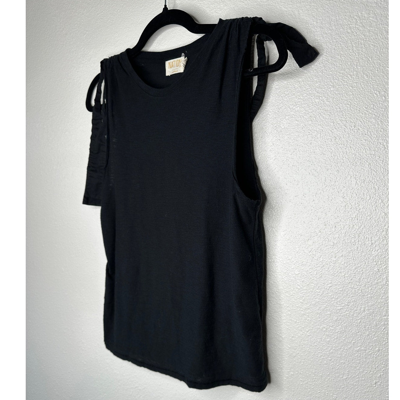 Nation Ltd Black Ruched Shoulder Tie Sleeveless Tank Top S