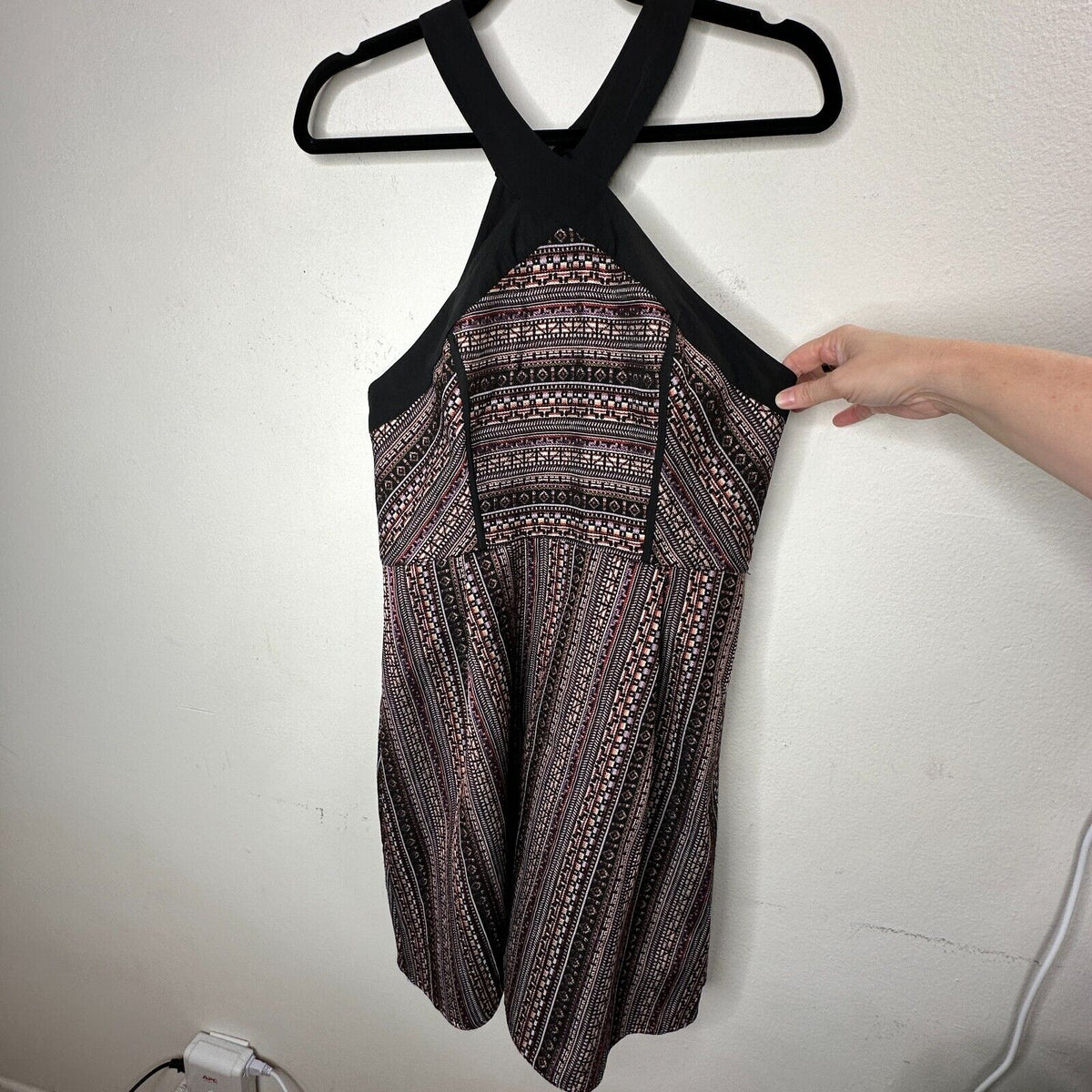 BCBG Generation Criss Cross Fit & Flare MultiColor Jacquard Halter Mini Dress 12