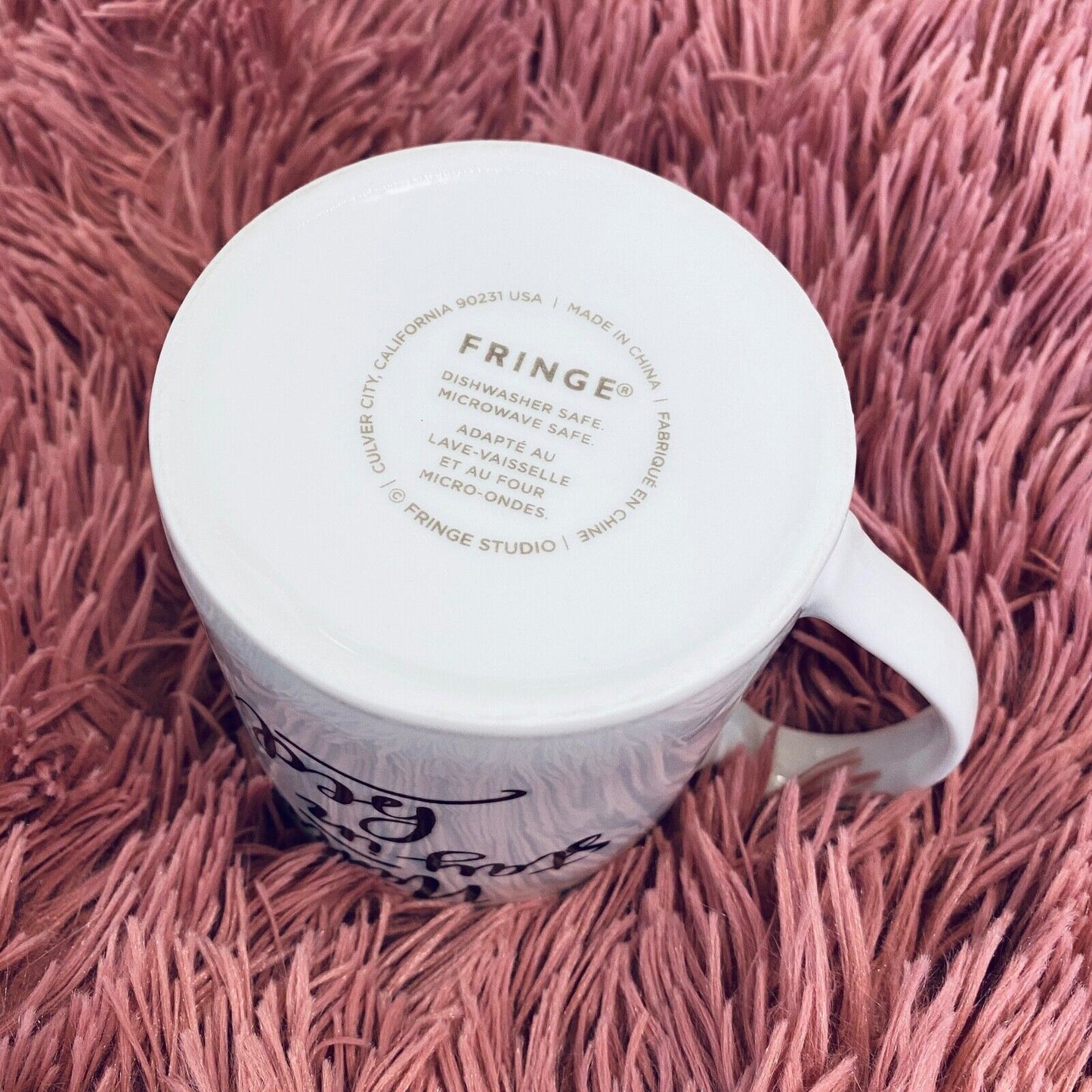 Fringe California Yoga Nama Stay in Bed 16 oz Mug Cup Black and White Yoga Hamsa