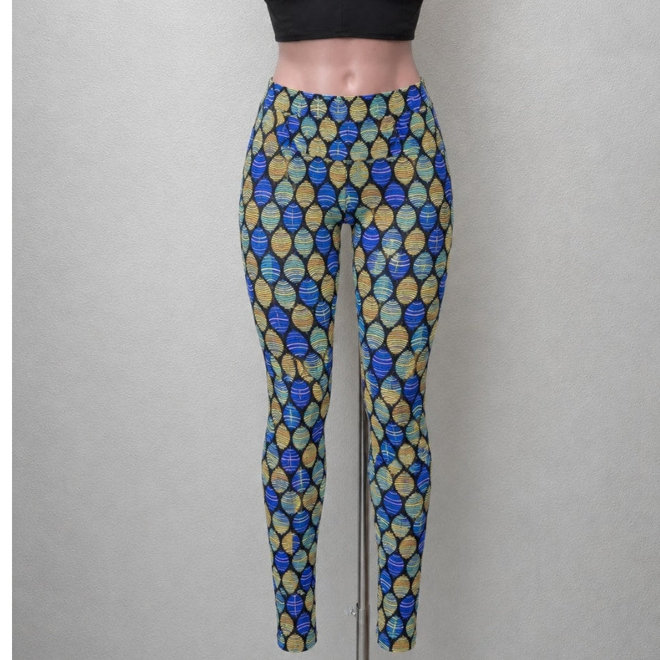NWT LuLaRoe Black Blue & Yellow Green Pink Multi Egg Design Leggings Pants OS