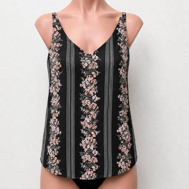 Loft Gray Pink Floral & White Stripe Print VNeck Halter Sleeveless Blouse XSP