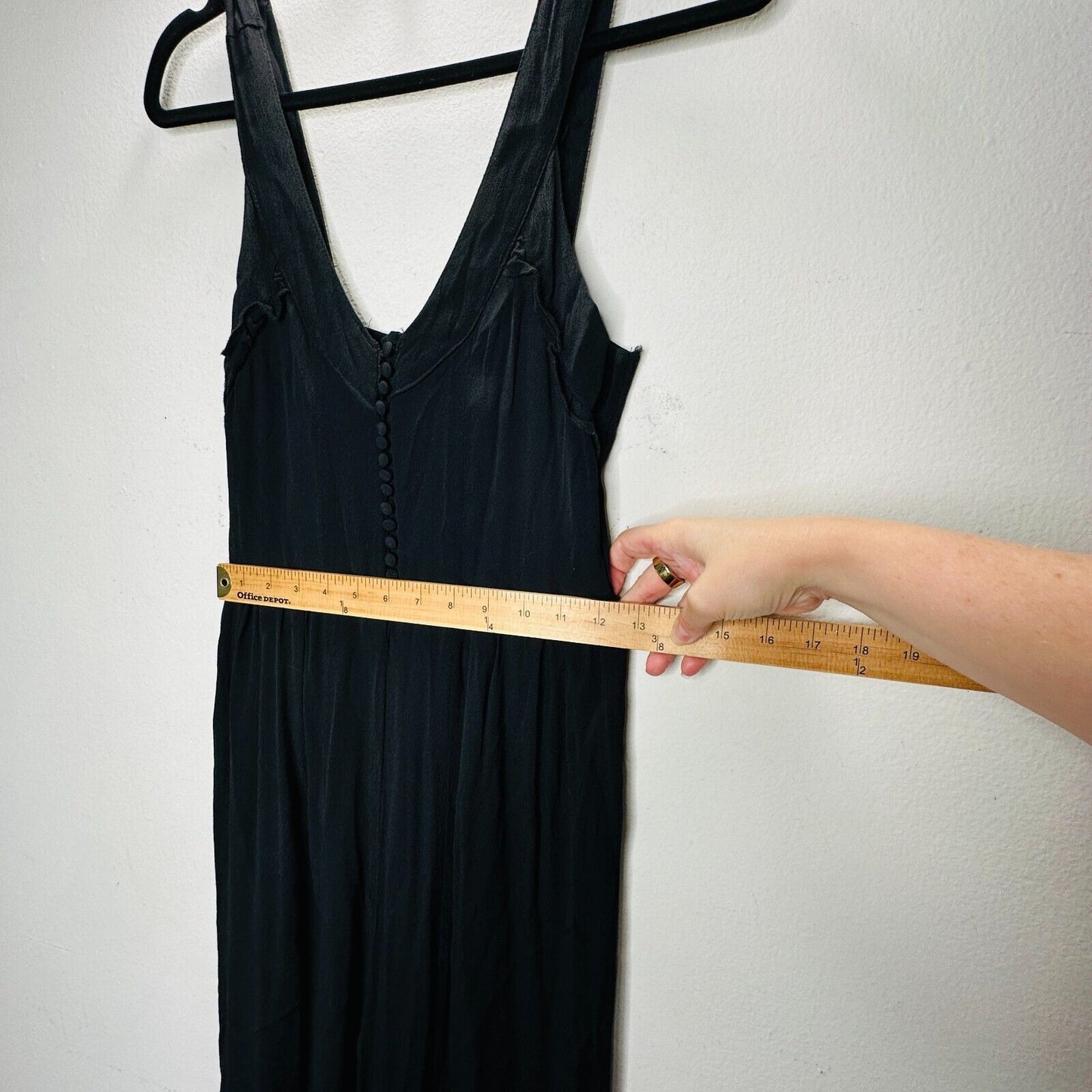 Taylor & Sage Black Semi-Sheer V Neck Button & Loop Front Wide Leg Jumpsuit S