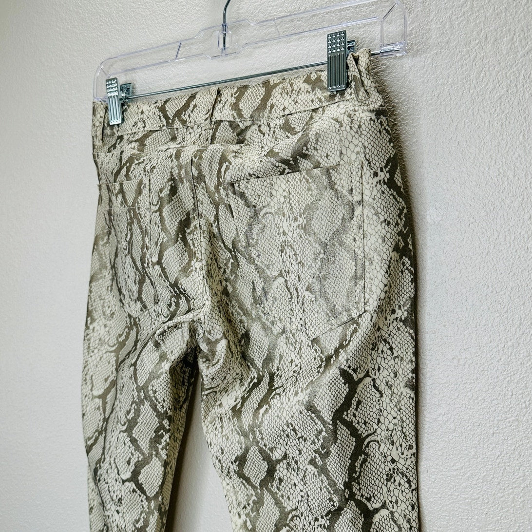 Caribbean Queen Cream & Silver Metallic Snake Print Front Zip Skinny Jegging S