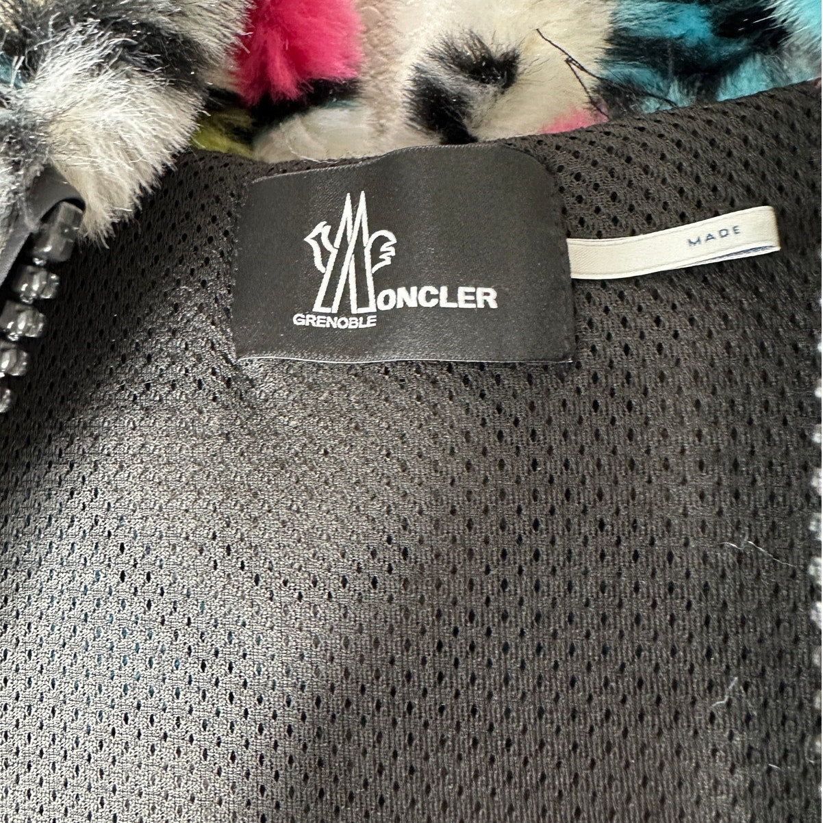 Moncler Grenoble Heart Print Faux Fur Oversized Hoodie Zip Jacket Small