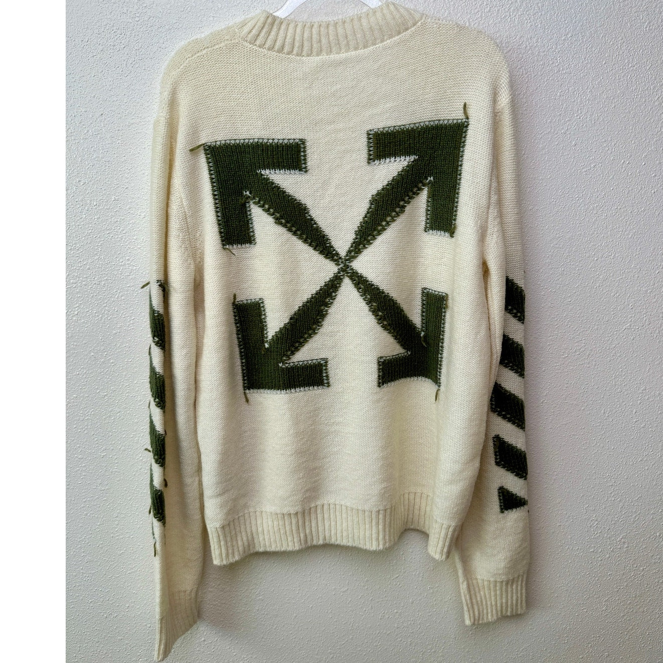 Off-White Reverse Arrow Diag Knit Crew Sweater White / Green