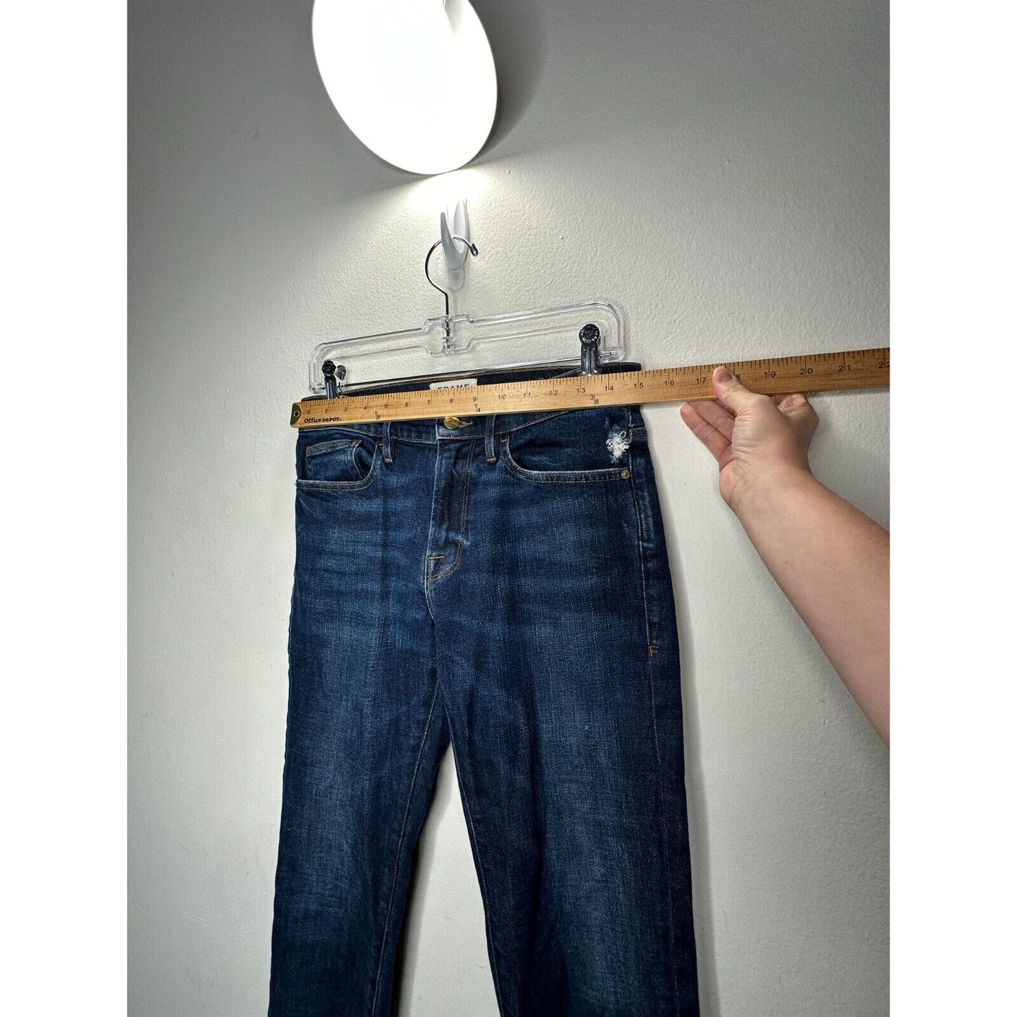 Frame Denim Le Boy Pondview Cropped Frayed Hem Straight Leg Jean Dark Wash 27