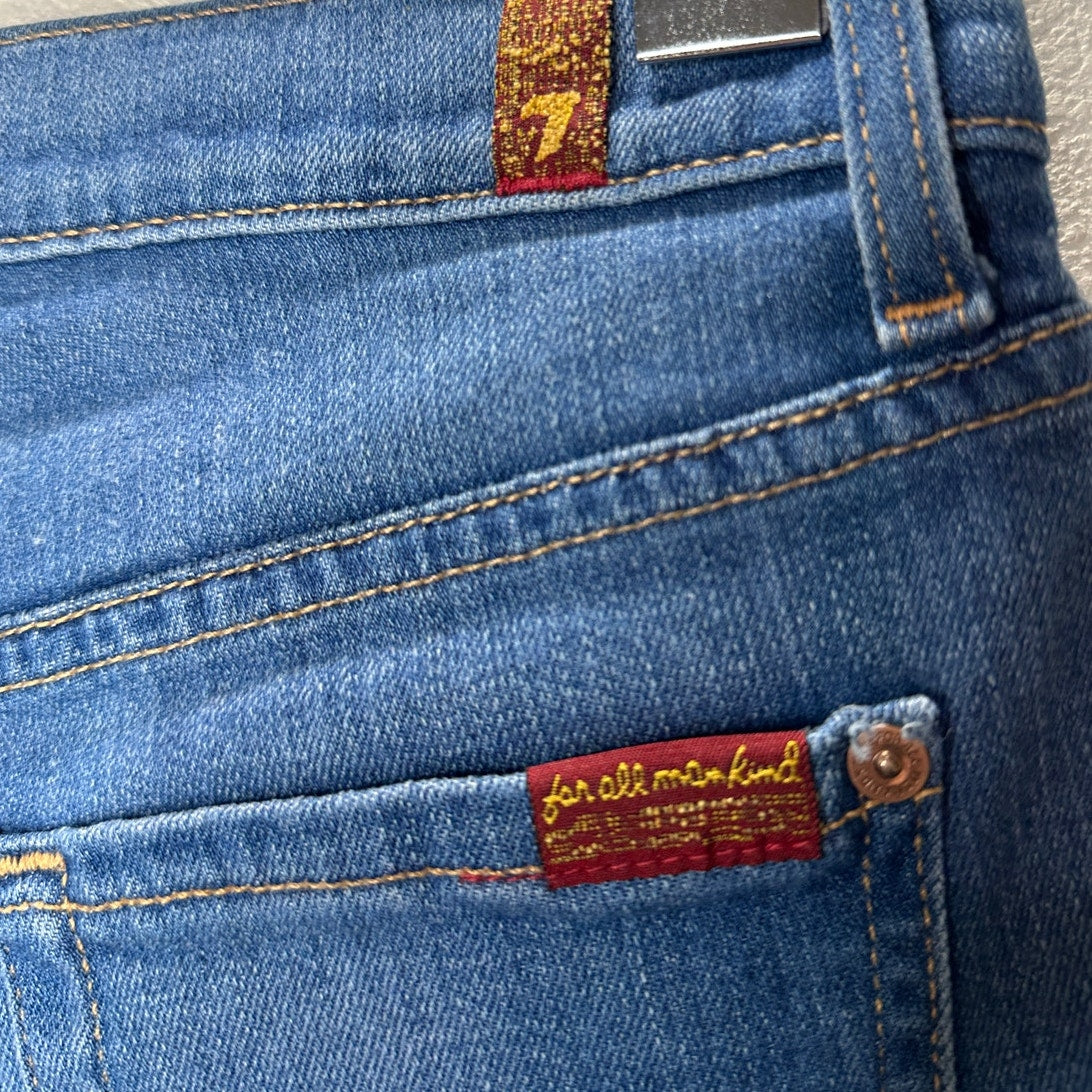 7 For All Mankind Medium Wash Mid Rise Button Fly Roll Up Cuff Jean Shorts 26