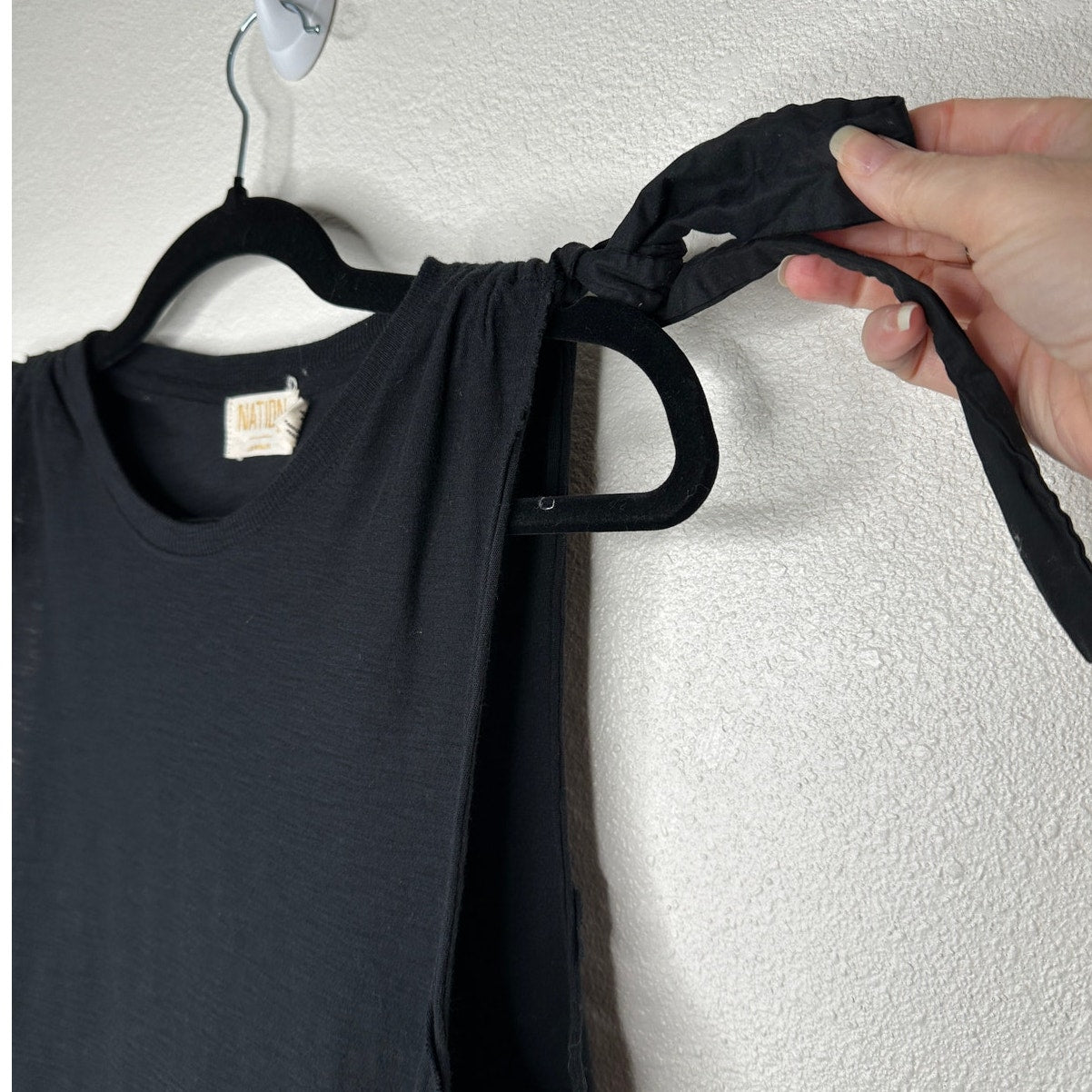 Nation Ltd Black Ruched Shoulder Tie Sleeveless Tank Top S