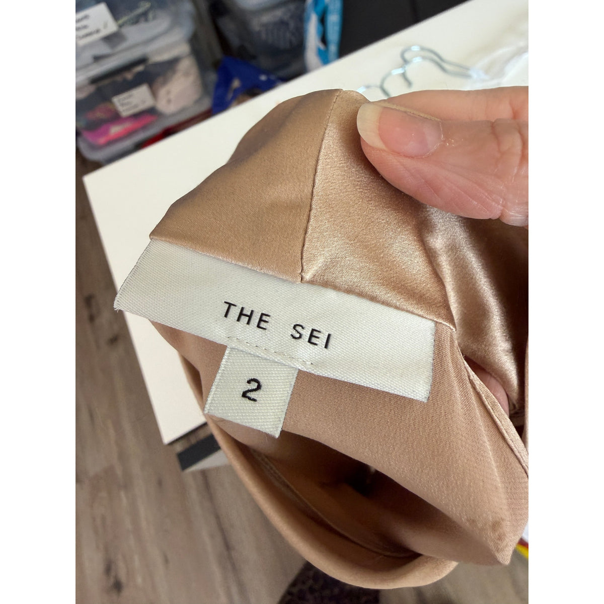 The Sei Champagne Silk High Neck Drape Blouse Women's US 2