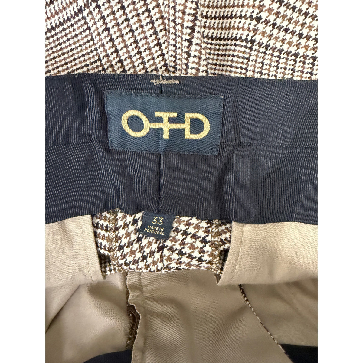 OTD On This Day Beige Brown Plaid Flare Pants Men 33