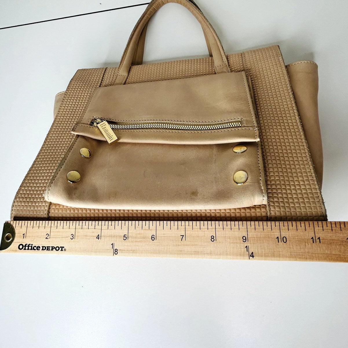 Hammitt Cream Leather Satchel Front Zip Pocket Red Interior Purse Leather Handle