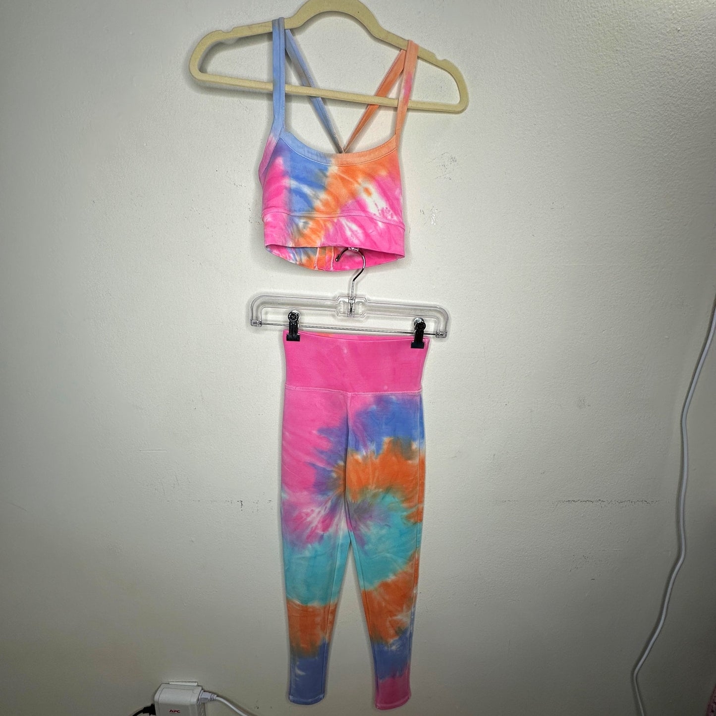 Chaser Pastel Pink Blue Orange Tie Dye Yoga Pants & Matching Sports Bra XS
