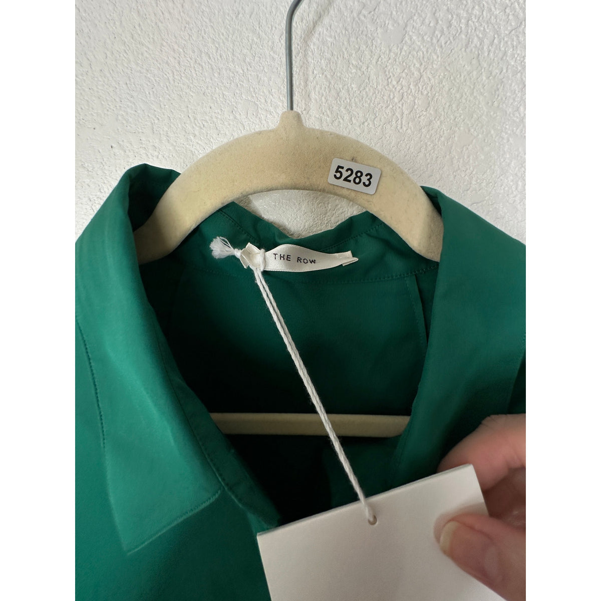 NWT The Row Green Tanita Long Sleeve 3/4 Button Collared Belted Shirtdress L