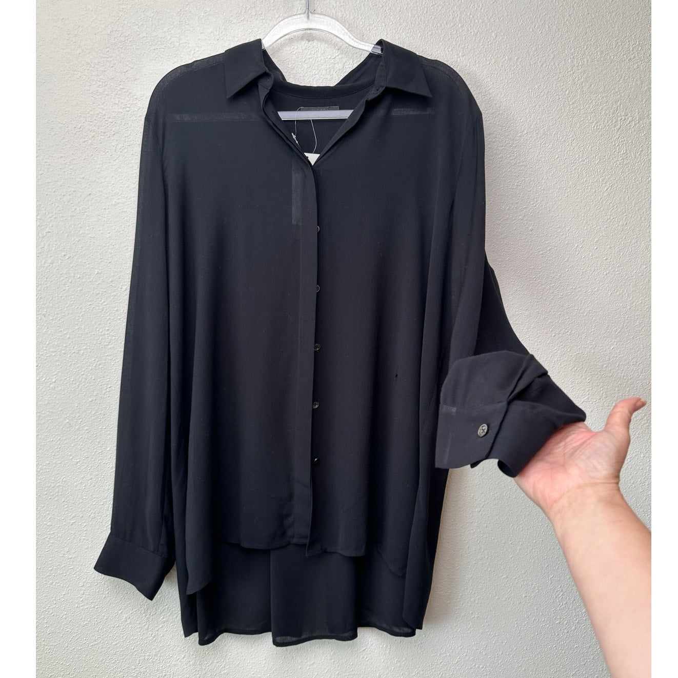 The Row Black Shirt Button Long Sleeve Collared L Semi Sheer