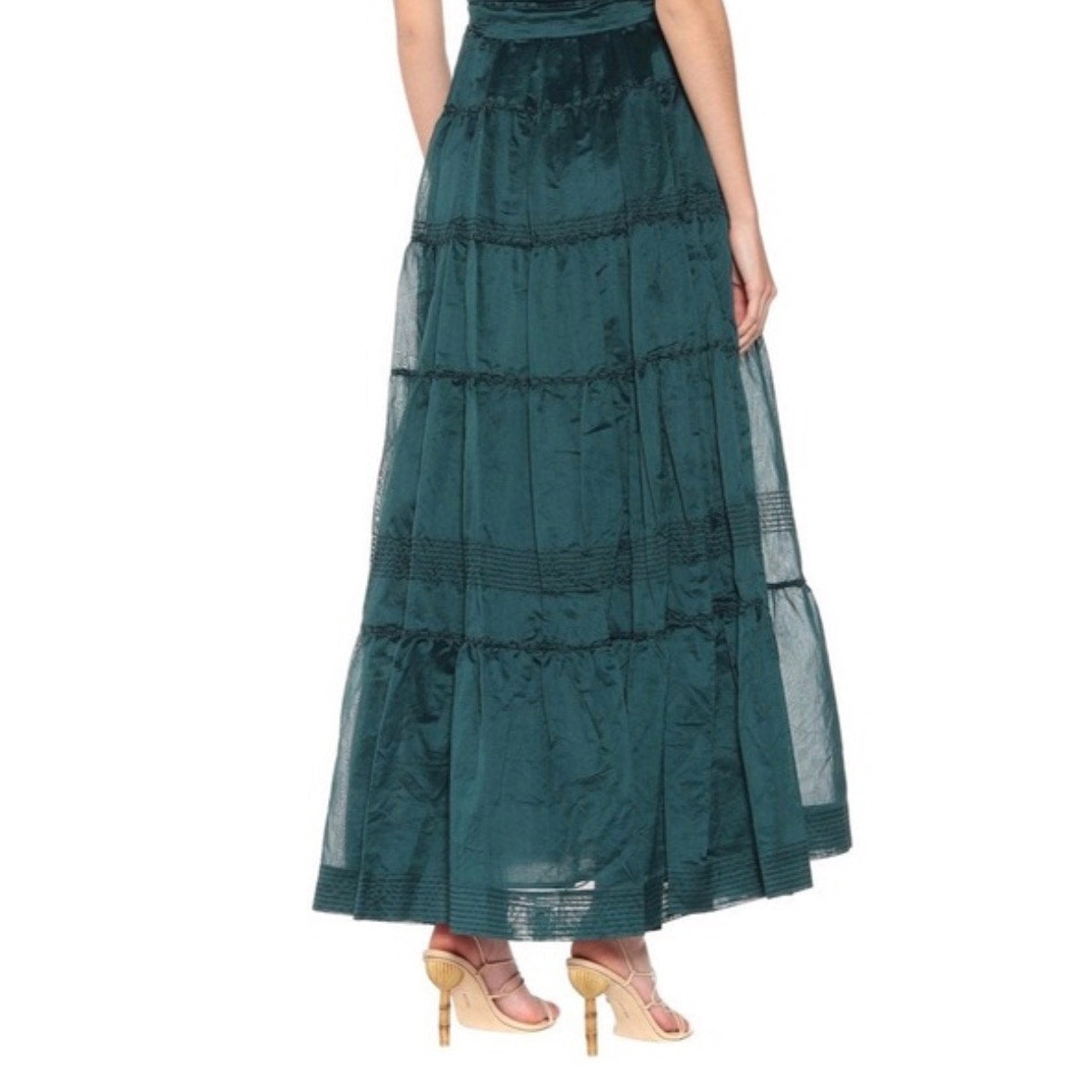 Ulla Johnson emerald green tiered prairie skirt women’s 6 silk-cotton lined