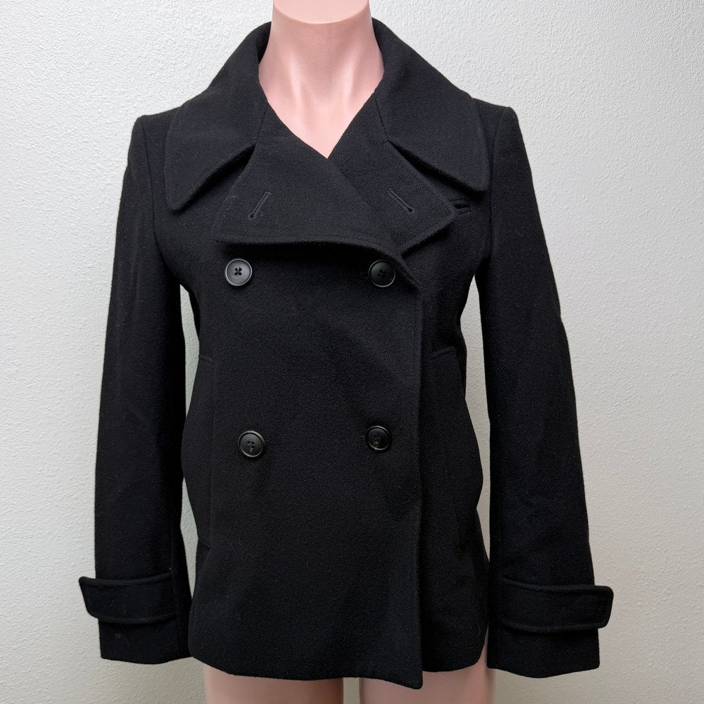 Jil Sander Navy Black Double Breasted Wool Blend Peacoat XS