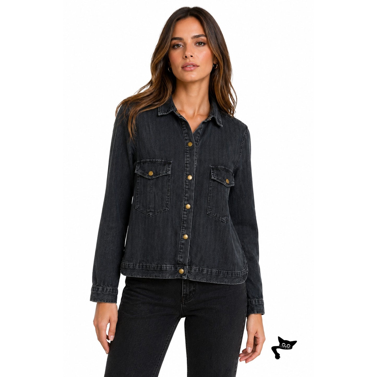 The Great Washed Black Denim Long Sleeve Shirt Size 0
