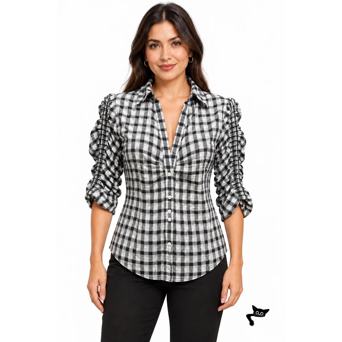Veronica Beard Black White Ruched Shirt Women S