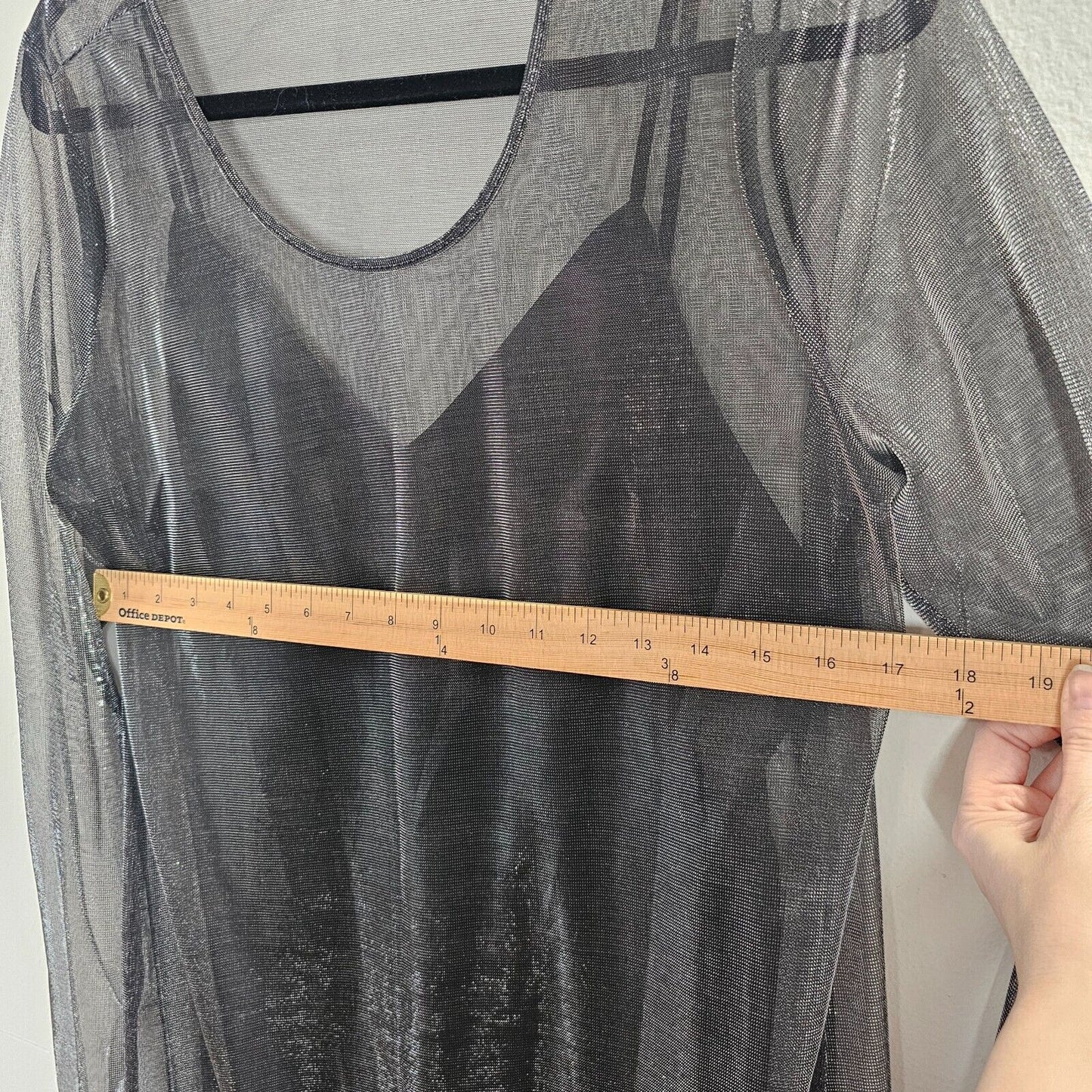The Kooples Smokey Silver Metallic Sheer Round Neck Over Dress Black Slip Large