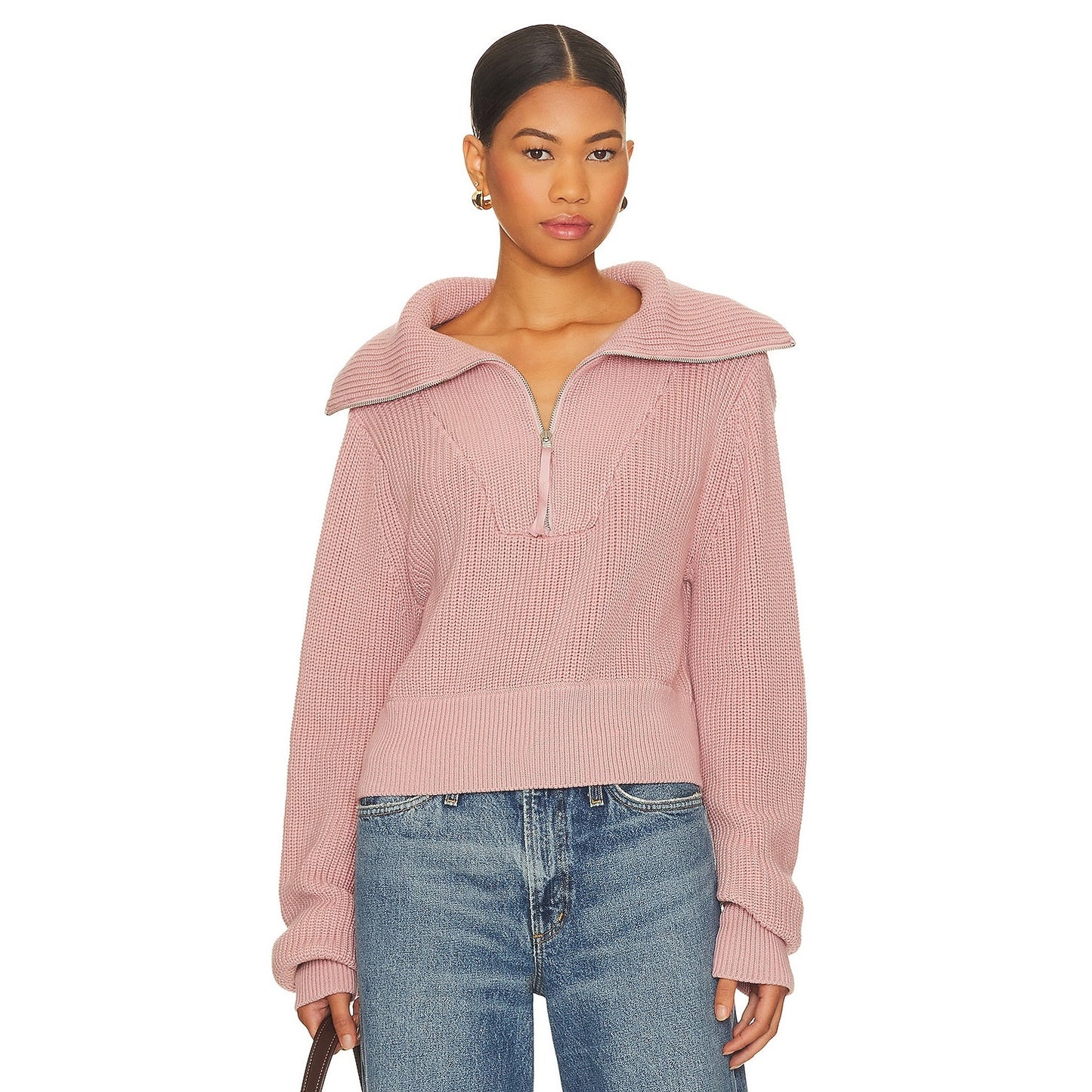Varley Pink Mentone Half Zip Wide Collar Shaker Sweater XS