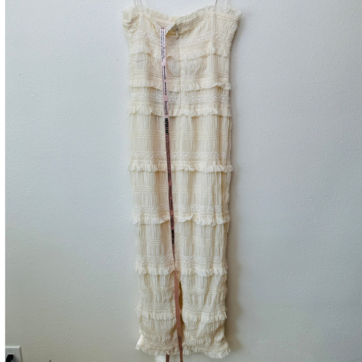 NWT House of CB Solana Ivory Sequin Pleated Tiered Maxi Dress Women’s S