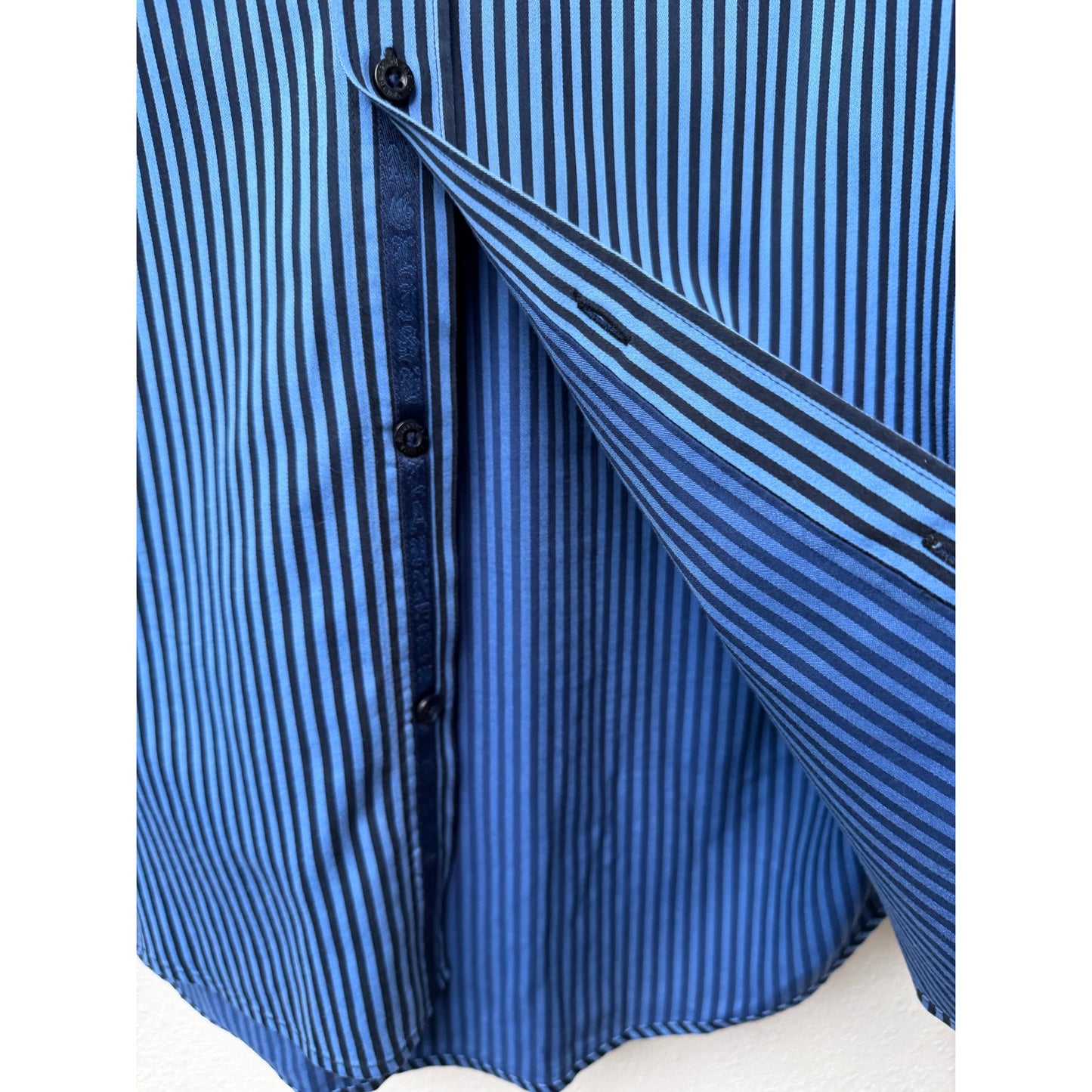 English Laundry Blue Black Stripe Button Front Shirt Mens L