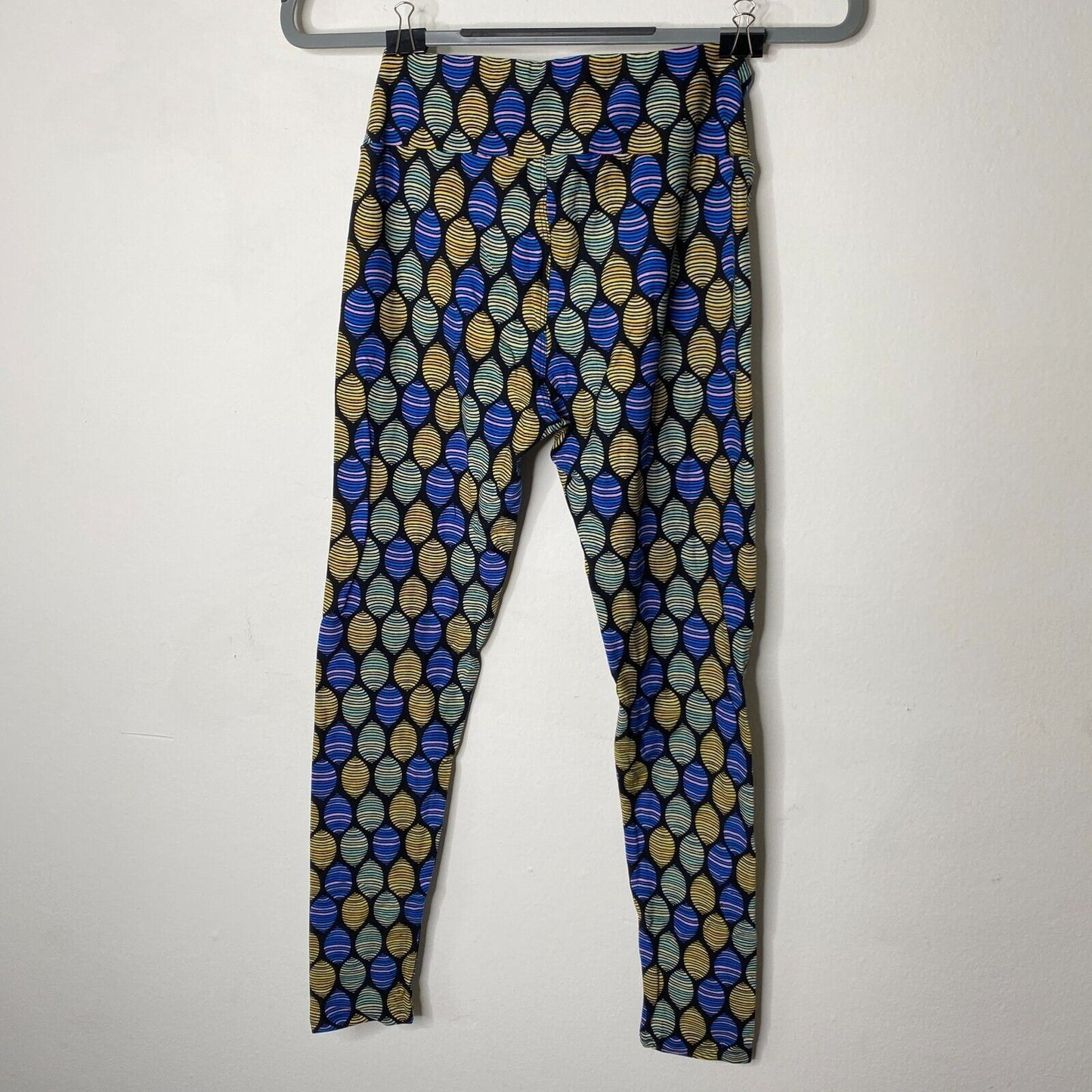 NWT LuLaRoe Black Blue & Yellow Green Pink Multi Egg Design Leggings Pants OS