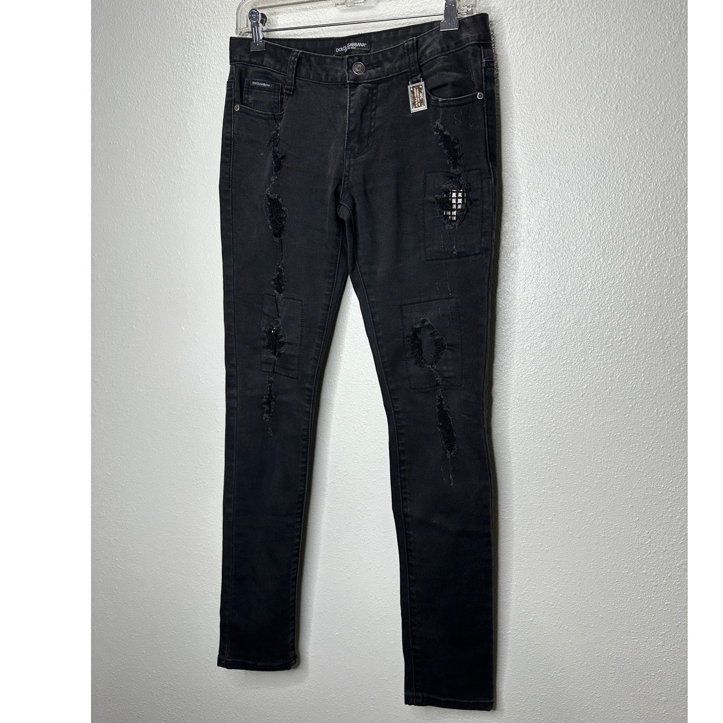 Dolce & Gabbana Dark Gray Distressed Studded Low Rise Skinny Jeans 6