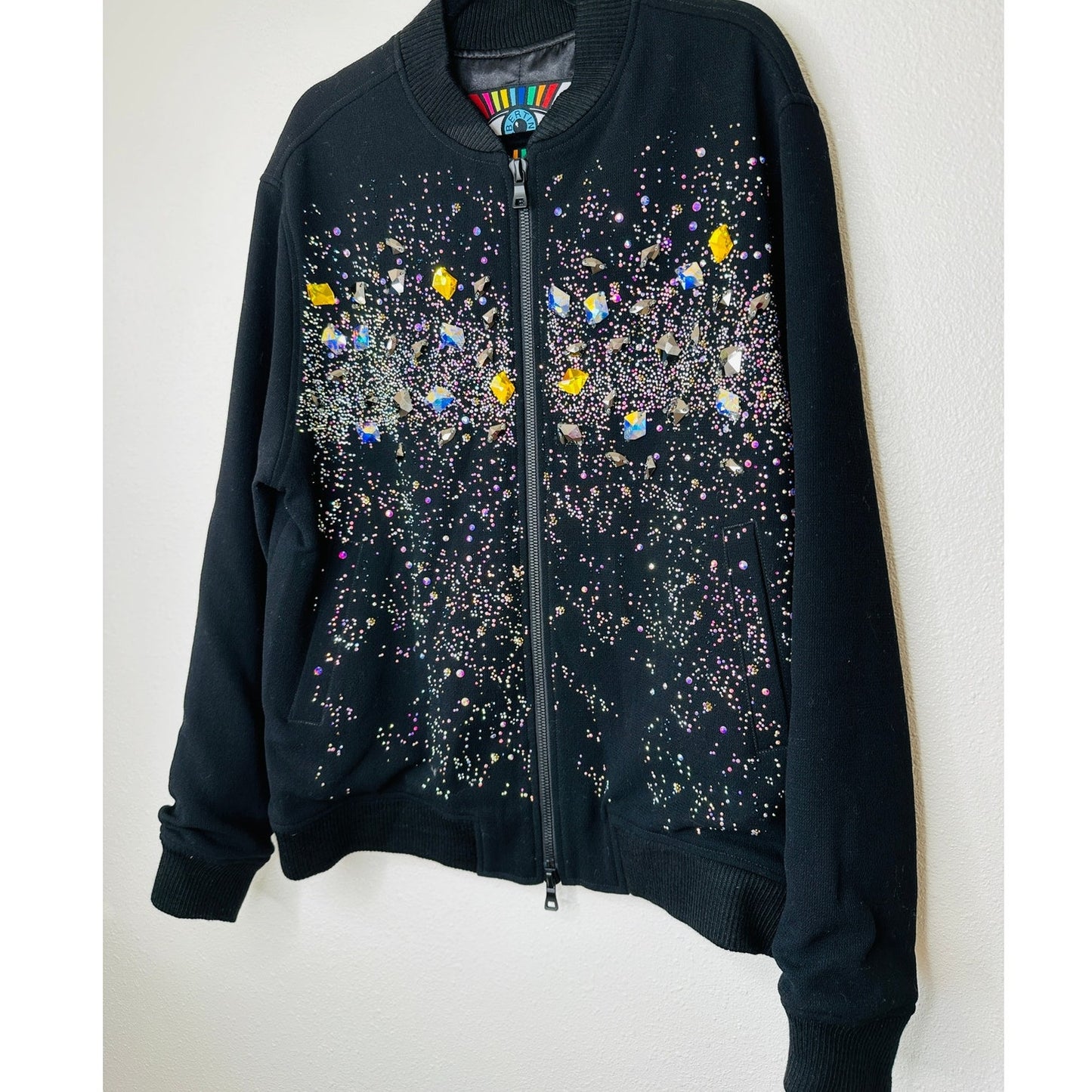 Libertine Black Rhinestone Multicolor Encrusted Zip Jacket XL