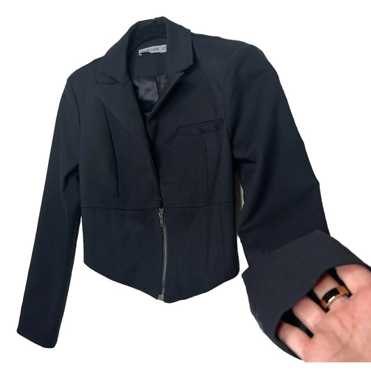 CARMAR Black Cotton Cropped Vest Jacket Half Zip Front Breast Pocket Size XS