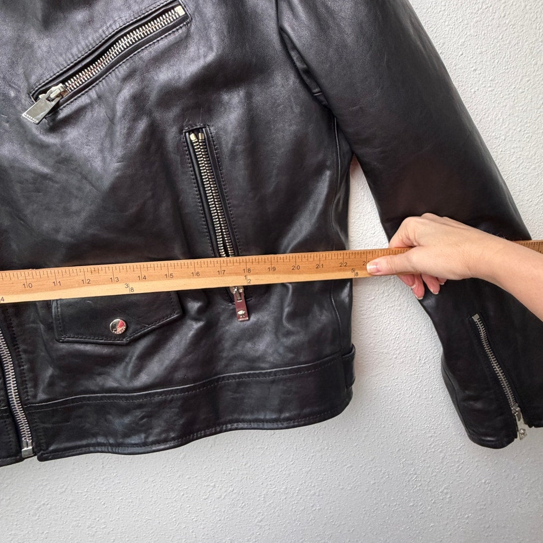 Versace Black Leather Moto Biker Jacket Men L