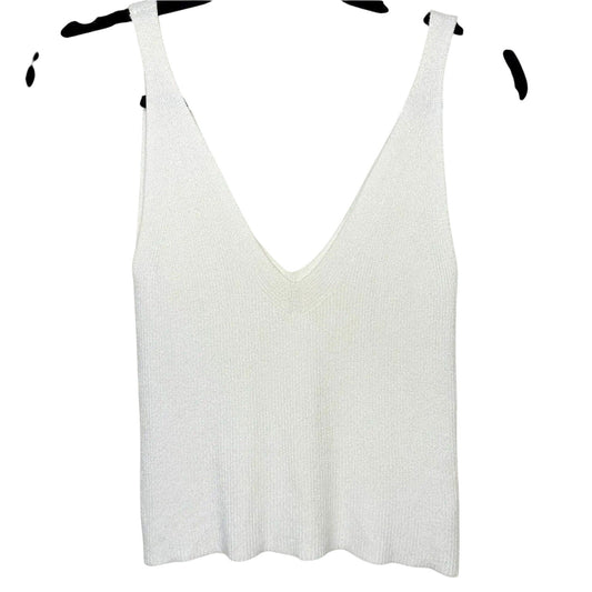 White Deep V Front & Back Sleeveless Tight Knit Tank Top Crop Sweater Small