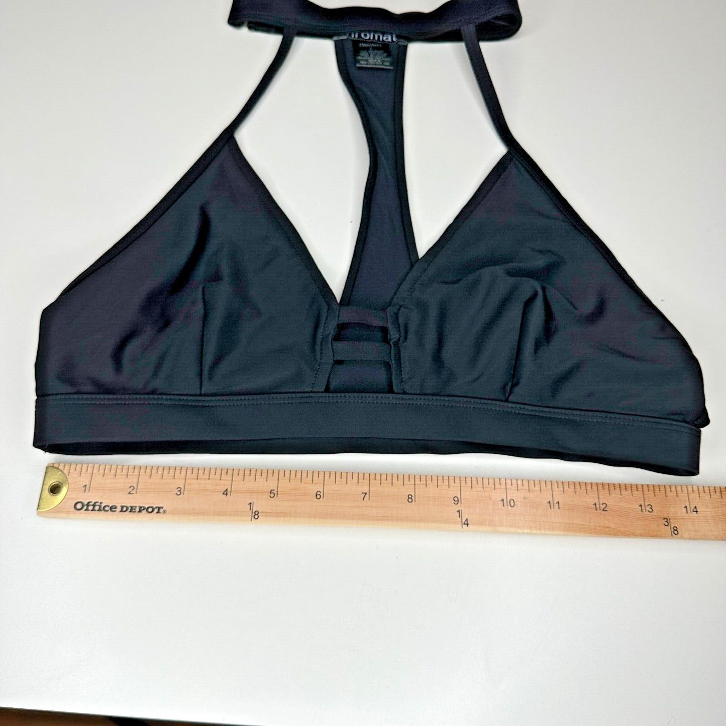 Chromat Black T-Racerback Stretch Halter Sports Bra Bikini Top Large