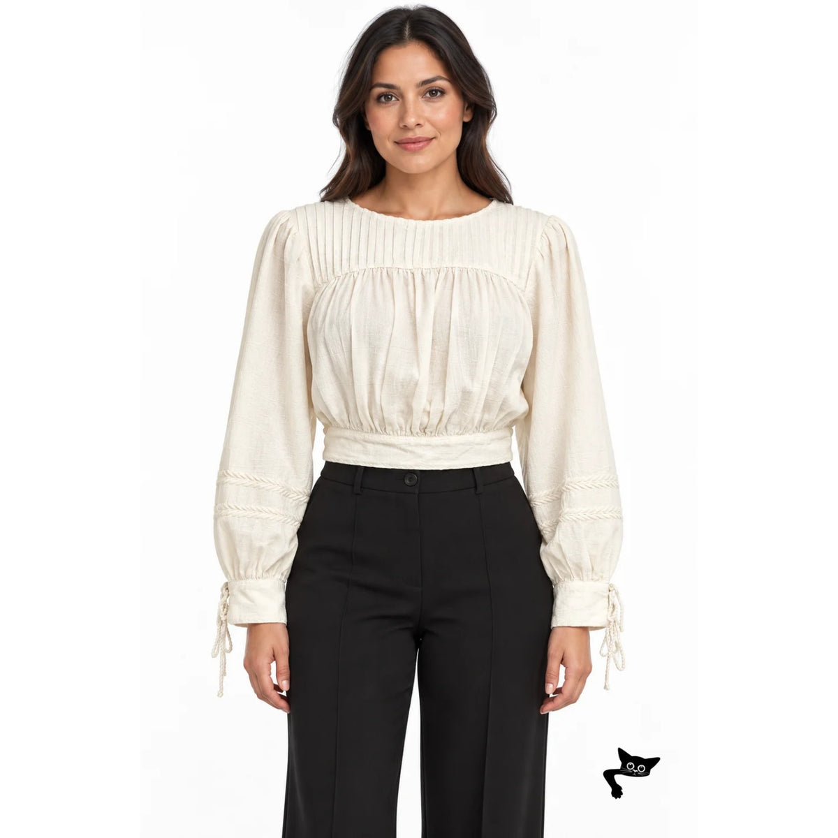 Cleobella Ivory Embroidered Cropped Blouse Women M