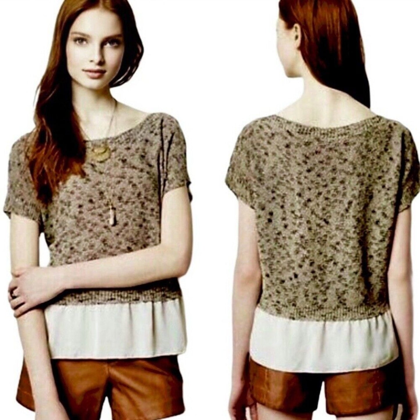 Anthropologie Moth Neutral Nudes Verona Ruffle Hem Pullover Blouse Sweater S