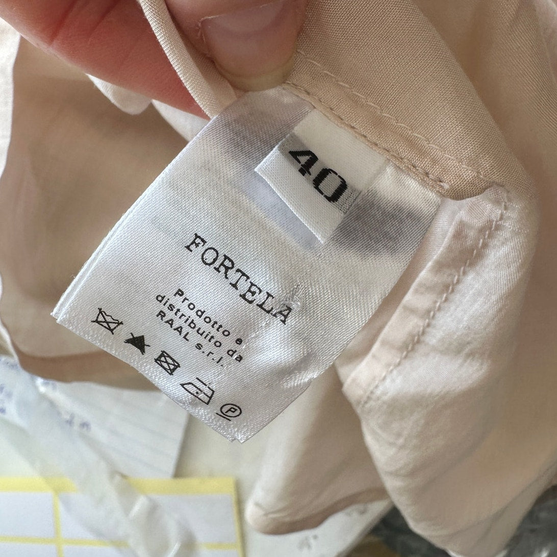 Fortela Ghodsi Tan Multicolor Beade Embroider Print Peasant Blouse 40