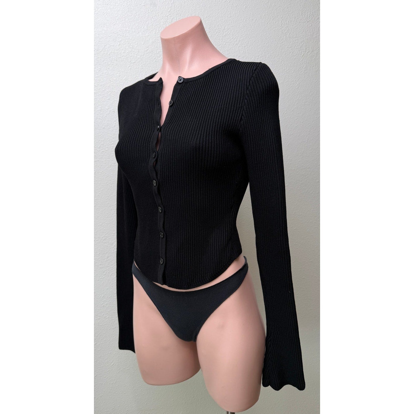 House of CB Sylvia Black Ribbed Cardigan Women XS