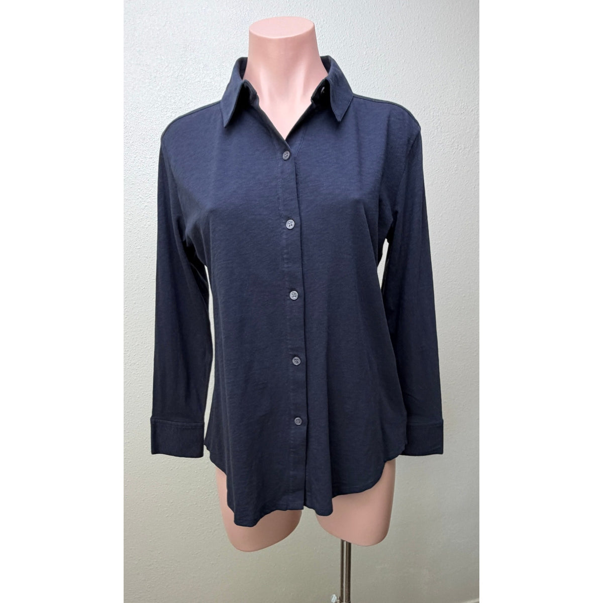 NWT Theory Riduro R Navy Slub Button Shirt Women M