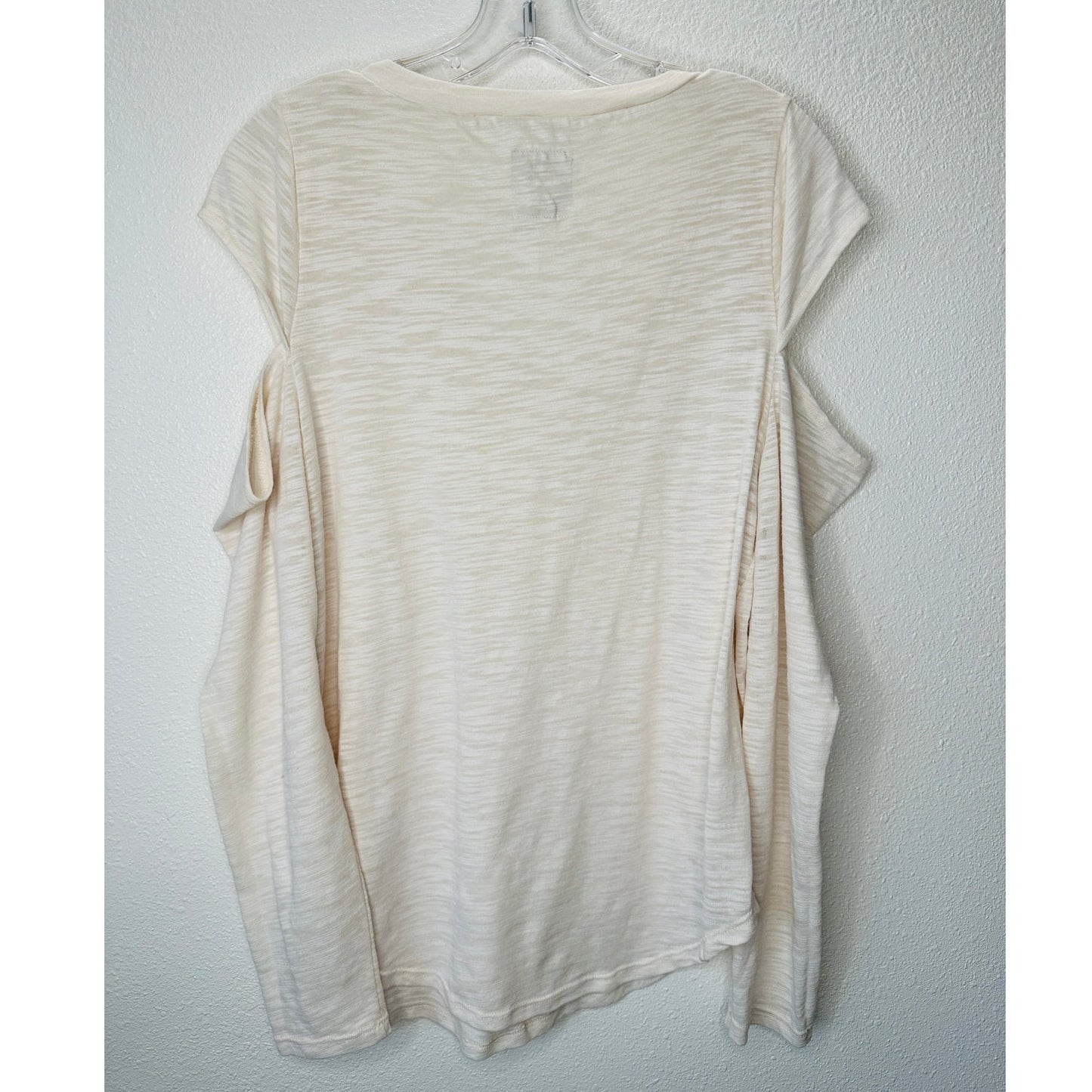 Chaser Cream V-Neck Cold Shoulder Long Sleeve Burnout Top L