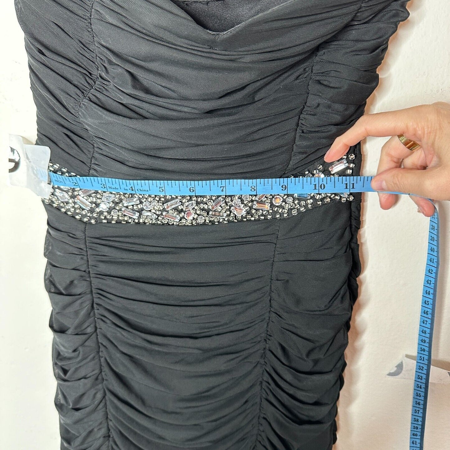 Nikibiki Black Strapless Ruched Bedazzled Rhinestone Front Waist Belt Mini Small